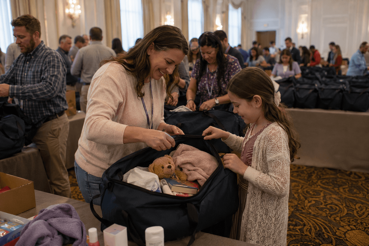 A team assembling fresh-start essentials kits at Operation You Matter